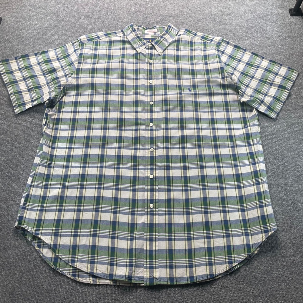Ralph Lauren Button Down Mens 2XLT Blue Green Plaid Bleeding Madras Tall Shirt